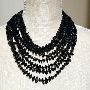 Black Onyx Chips Necklace with Toggle Clasp